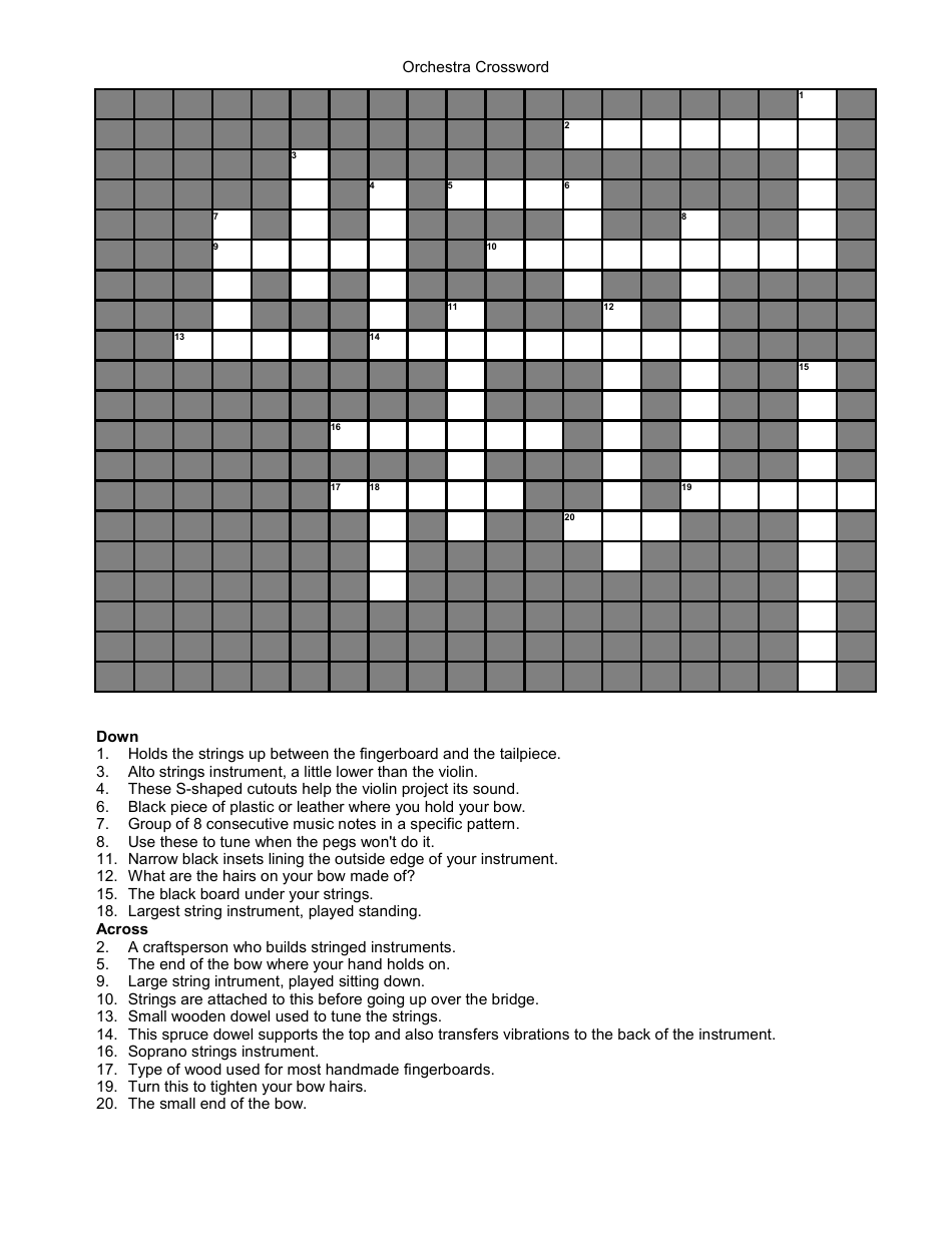 Orchestra Crossword - Printable Worksheet