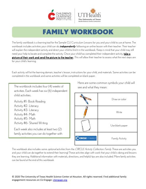Cli Curriculum Lessons Family Workbook - the University of Texas Health Science Center at Houston