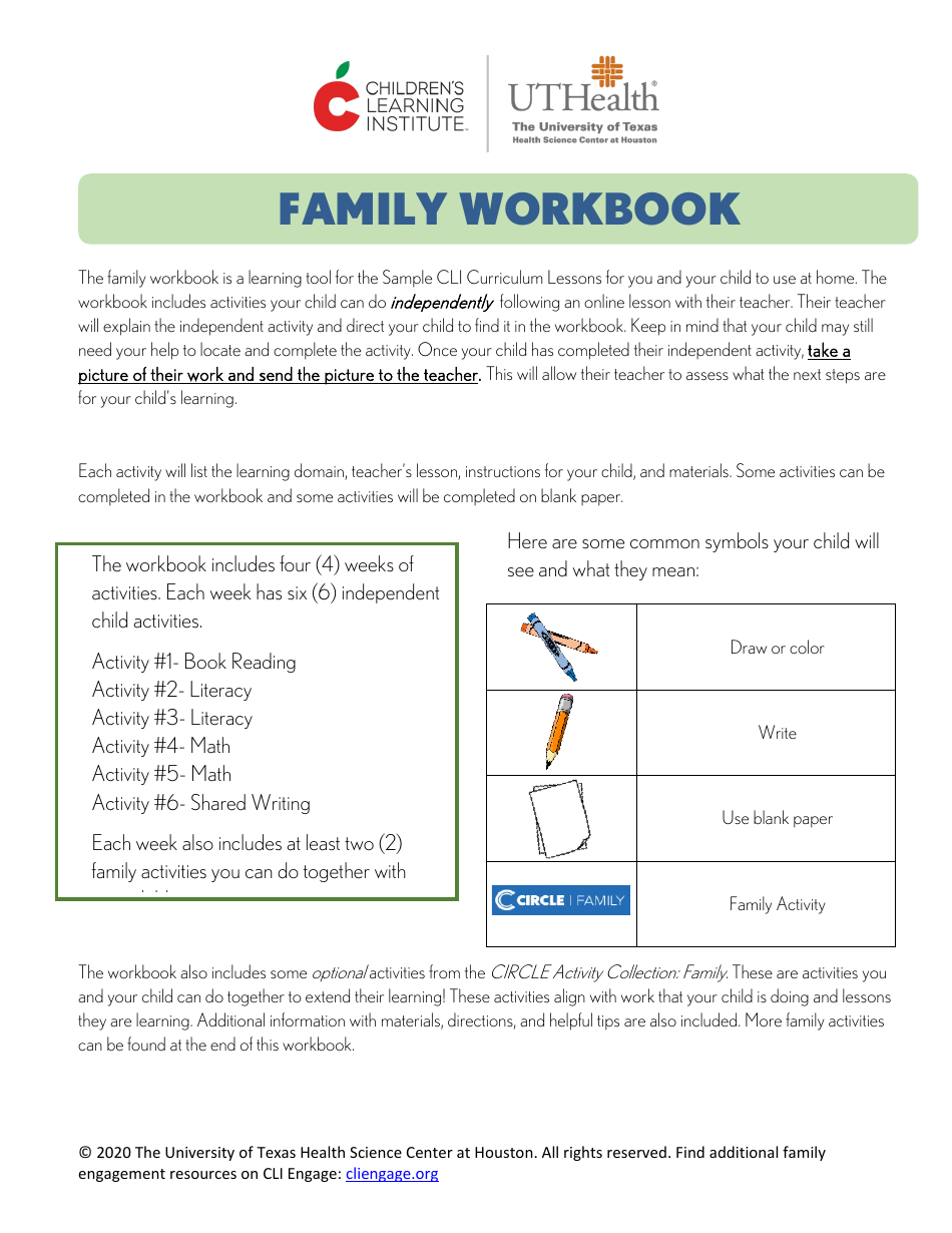Cli Curriculum Lessons Family Workbook - the University of Texas Heath Science Center at Houston
