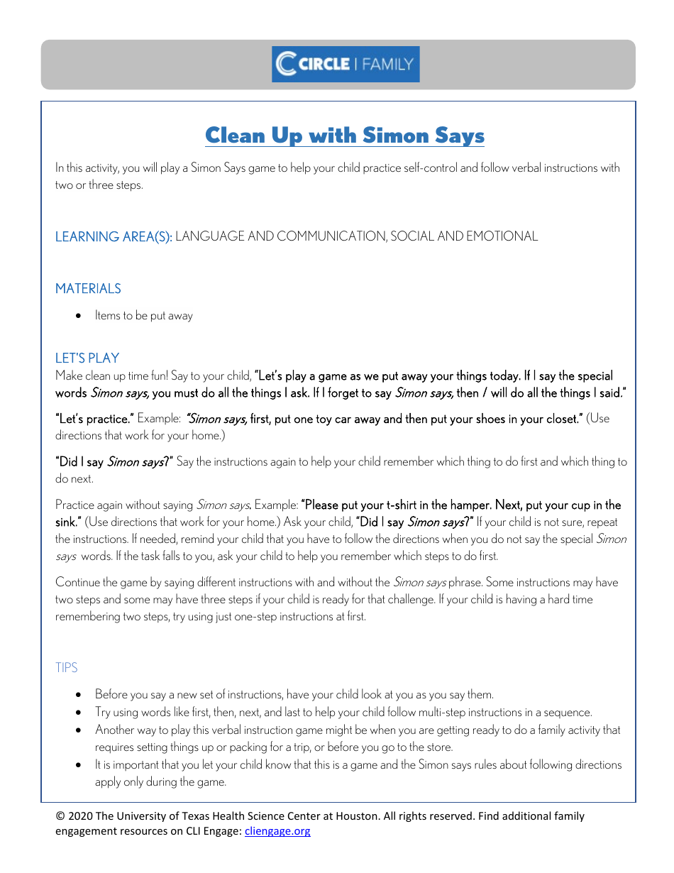 Cli Curriculum Lessons Family Workbook - the University of Texas Health Science Center at Houston, Page 30