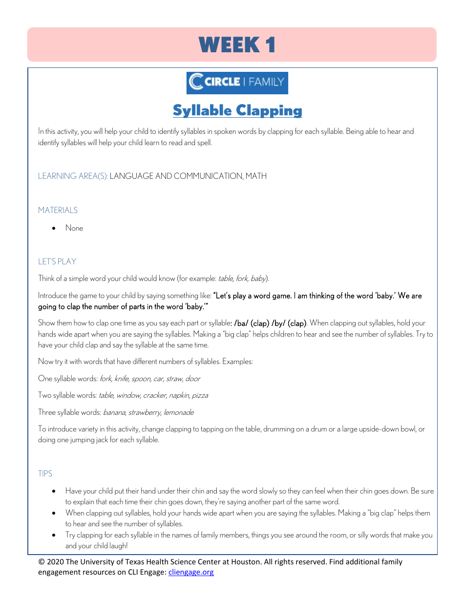 Cli Curriculum Lessons Family Workbook - the University of Texas Health Science Center at Houston, Page 3