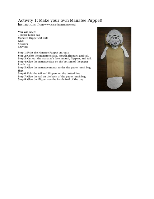 Manatee Paper Bag Puppet Templates - Explore Paper Craft Fun!
