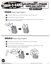 Document preview: Elephantt & Piggie Paper Bag Puppet Templates - Mo Willems