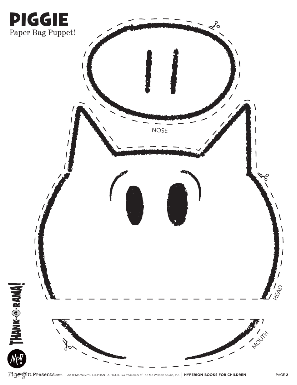 Elephantt  Piggie Paper Bag Puppet Templates - Mo Willems, Page 2