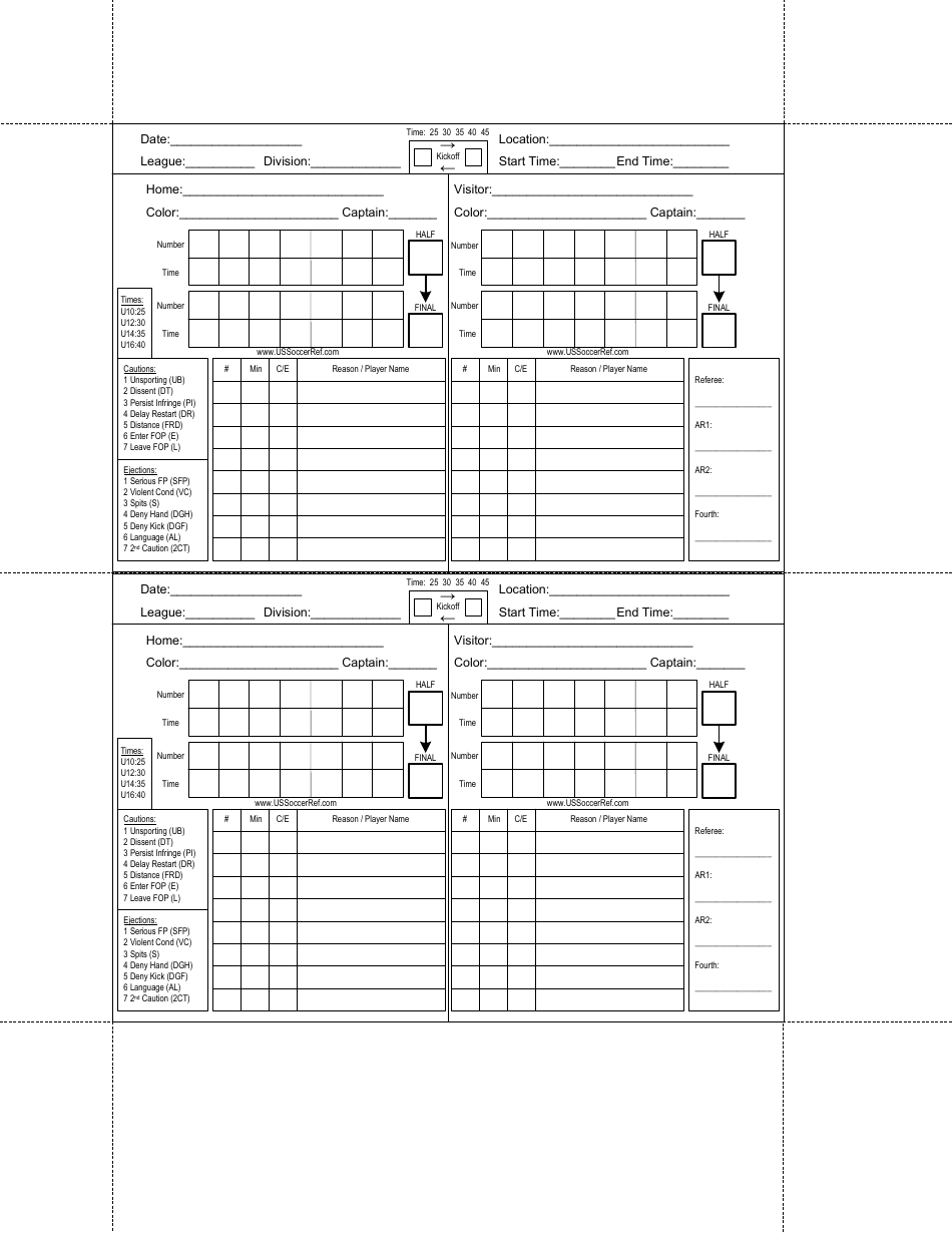 Blank Soccer Score Sheet - Easily Customizable and Printable