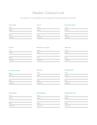 Document preview: Vendor Contact List Template