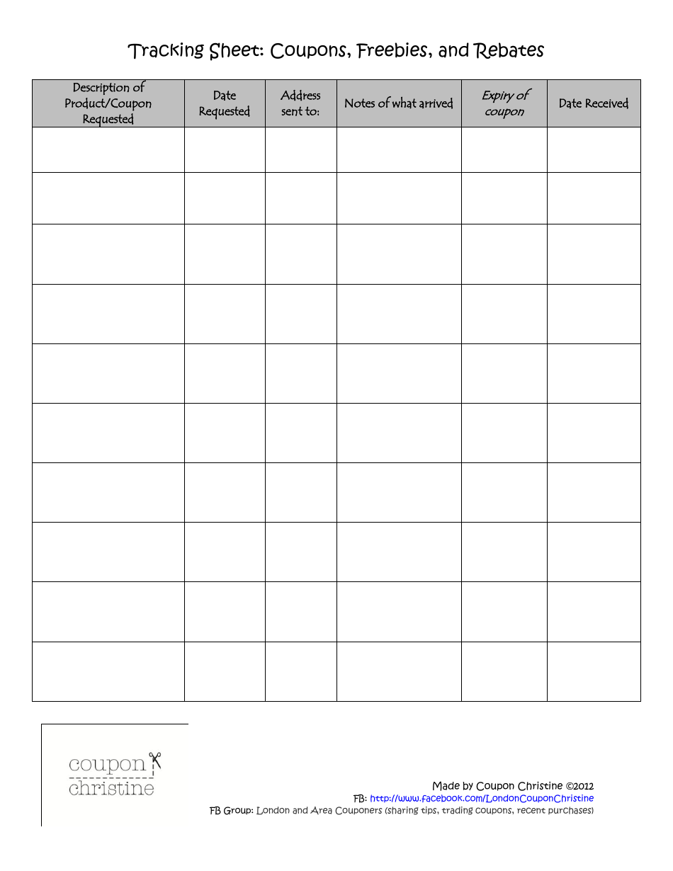 Tracking Sheet Template: Coupons, Freebies, and Rebates - Coupon Christine, Page 1