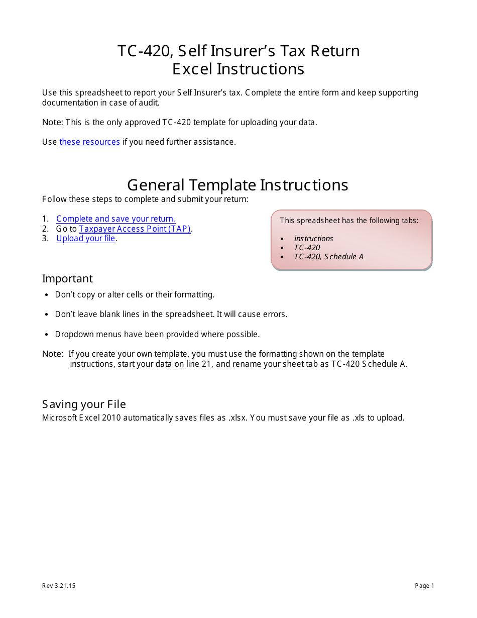 Instructions for Form TC-420 Self-insurers Tax Return - Utah, Page 1
