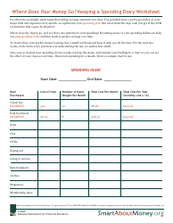 Document preview: Spending Diary Worksheet Template - National Endowment for Financial Education