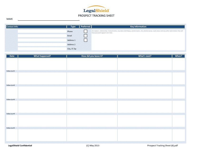 Prospect Tracking Sheet Template - Legalshield Download Printable PDF ...