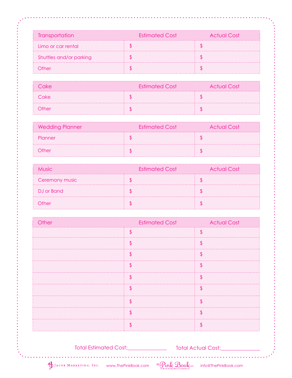 Wedding Budget Spreadsheet Template - the Pink Book, Page 3