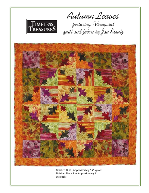 Autumn Leaves Quilt Pattern & Diagram by Timeless Treasures
