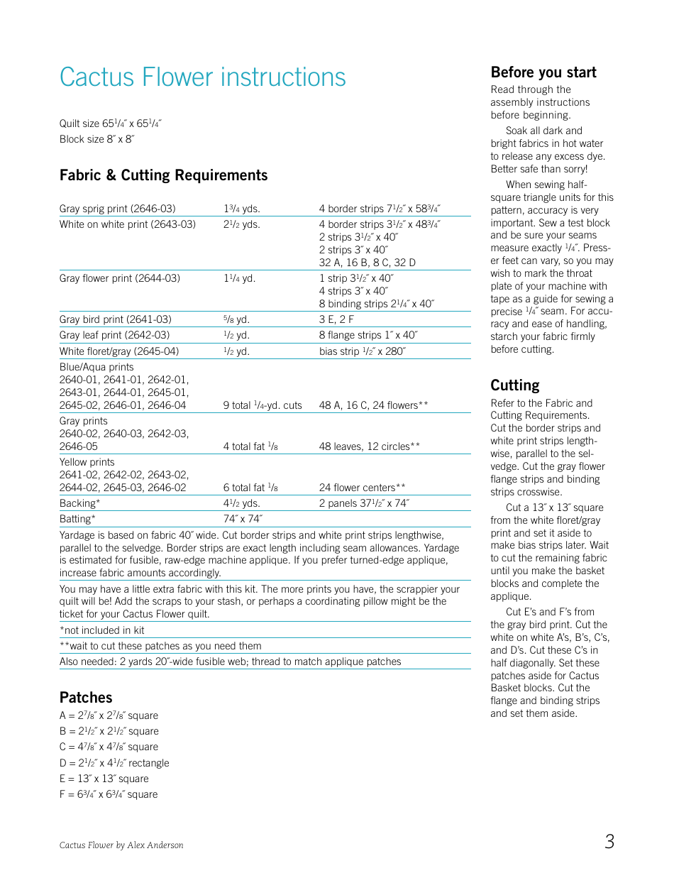 Cactus Flower Quilt Pattern Templates, Page 3