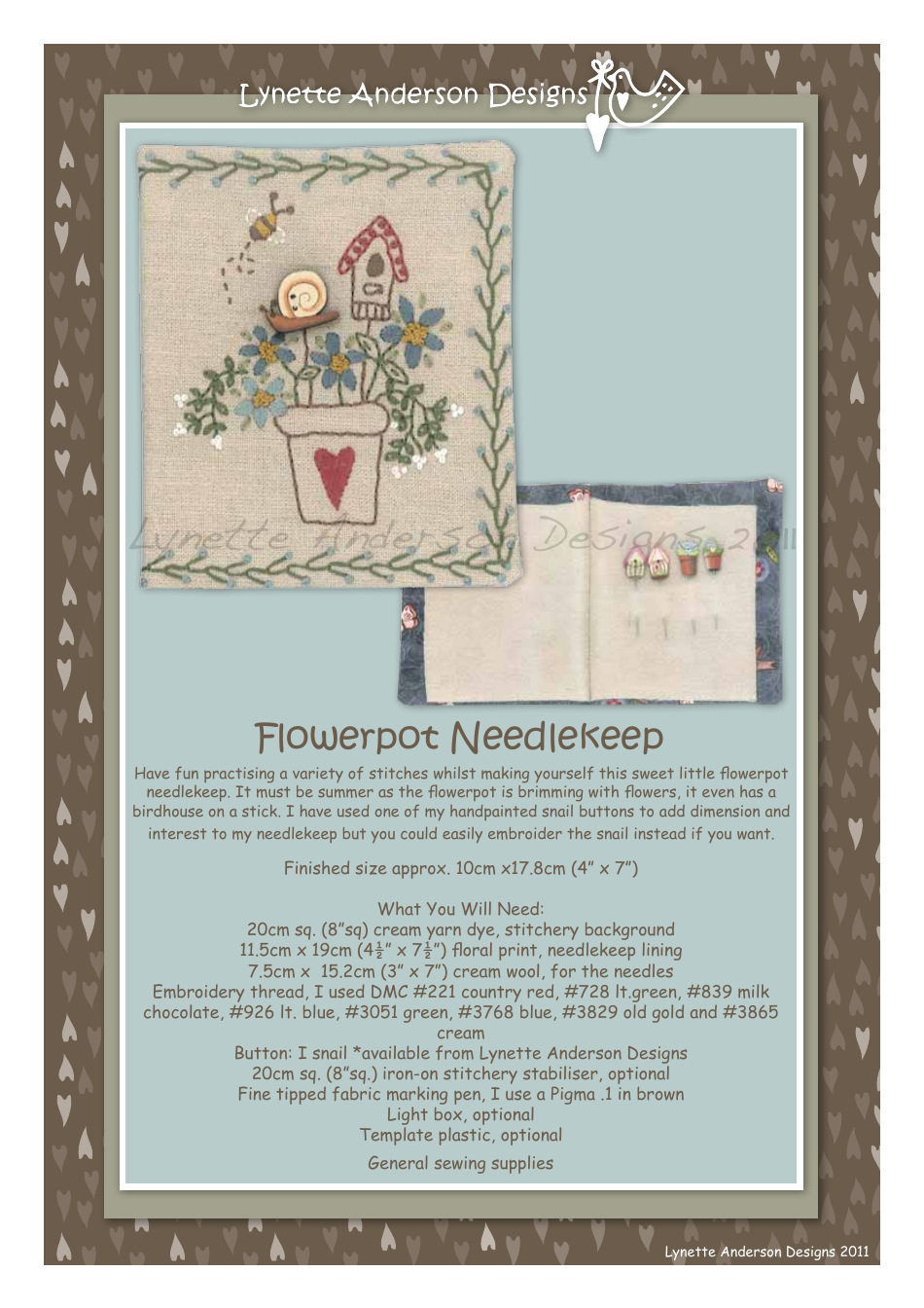 Flowerpot Needlemeet stitchery design pattern - Document Image Preview