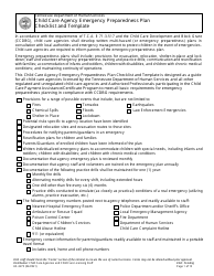 Document preview: Form HS-3275 Child Care Agency Emergency Preparedness Plan Checklist and Template - Tennessee