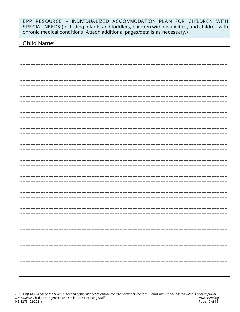 Form HS-3275 Child Care Agency Emergency Preparedness Plan Checklist and Template - Tennessee, Page 10