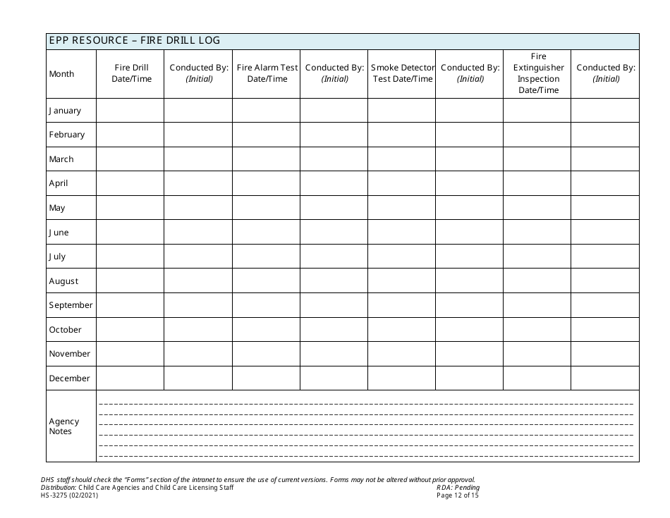 Form HS-3275 Child Care Agency Emergency Preparedness Plan Checklist and Template - Tennessee, Page 12