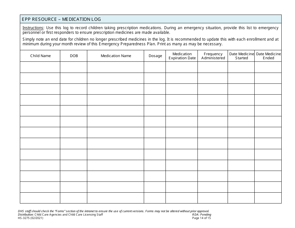 Form HS-3275 Child Care Agency Emergency Preparedness Plan Checklist and Template - Tennessee, Page 14