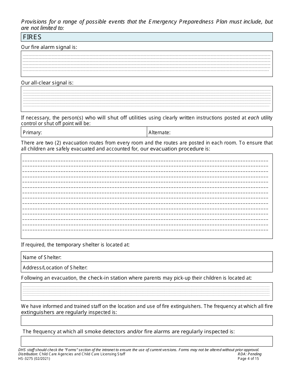 Form HS-3275 Child Care Agency Emergency Preparedness Plan Checklist and Template - Tennessee, Page 4