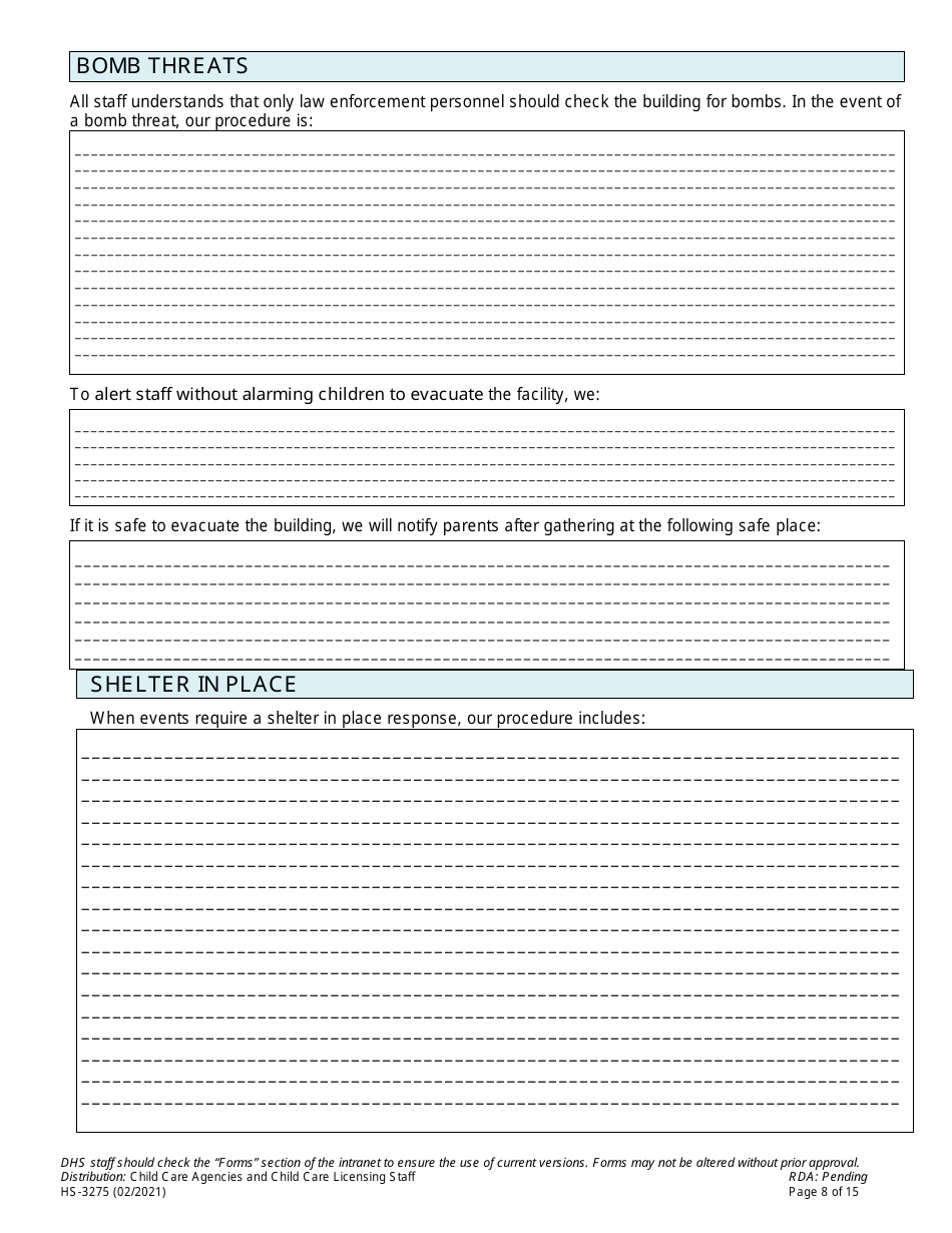 Form HS-3275 Child Care Agency Emergency Preparedness Plan Checklist and Template - Tennessee, Page 8