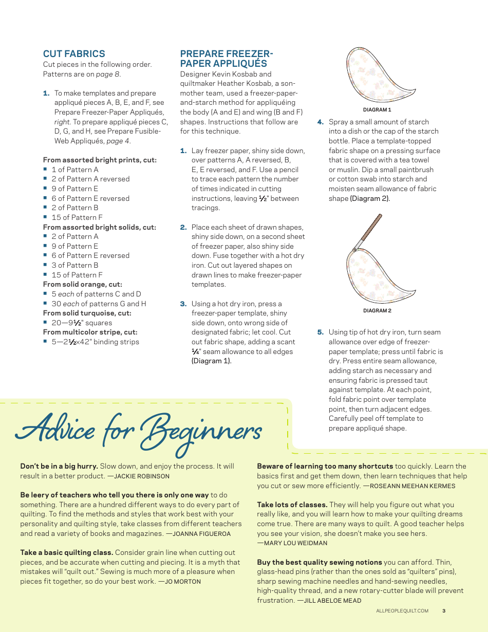 American Birds Quilt Pattern Templates, Page 3