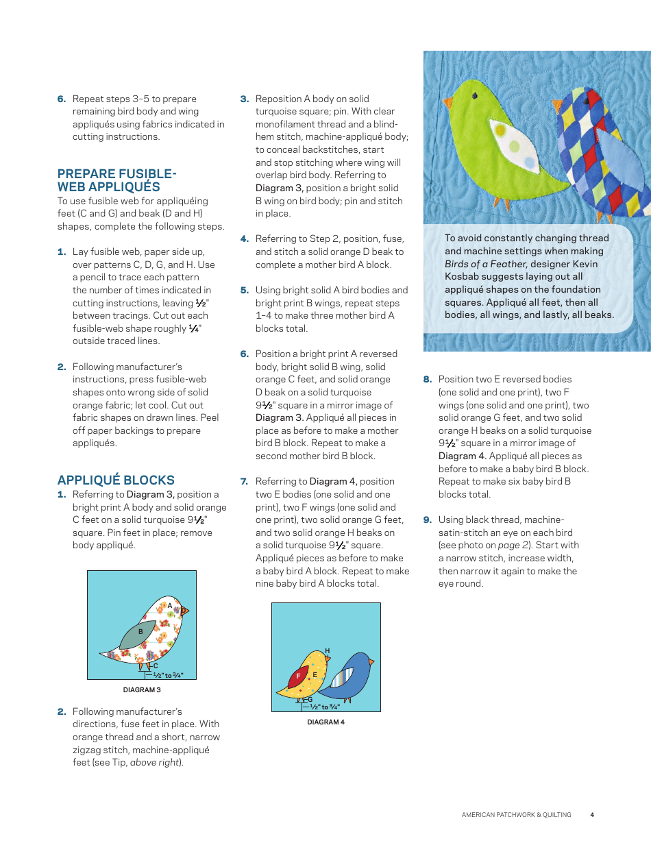 American Birds Quilt Pattern Templates, Page 4