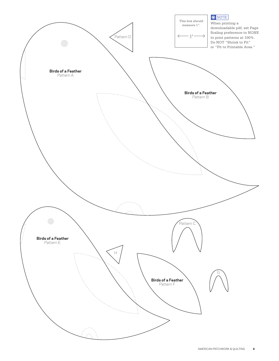American Birds Quilt Pattern Templates, Page 8