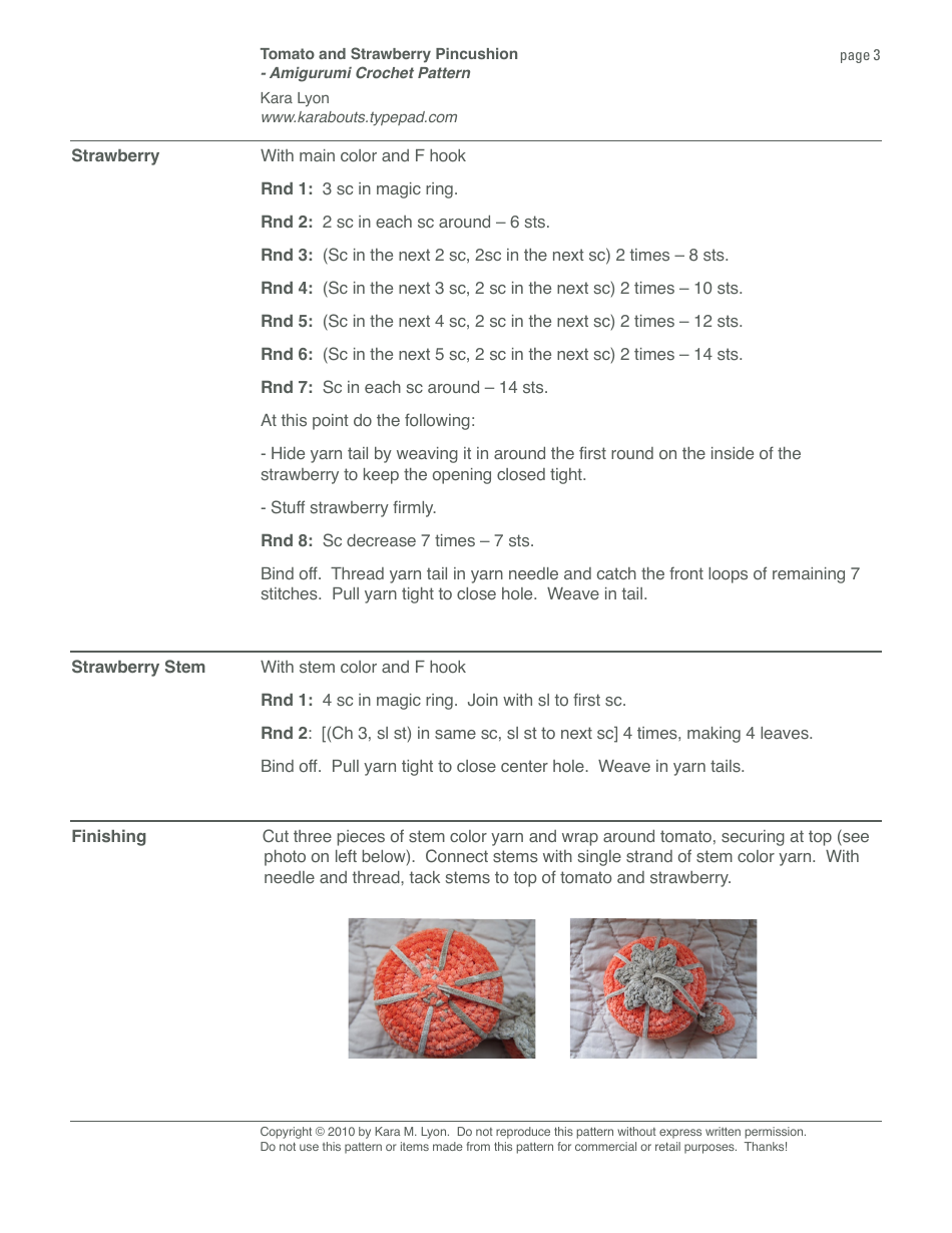 Tomato and Strawberry Pincushion Crochet Pattern - Kara M. Lyon, Page 3