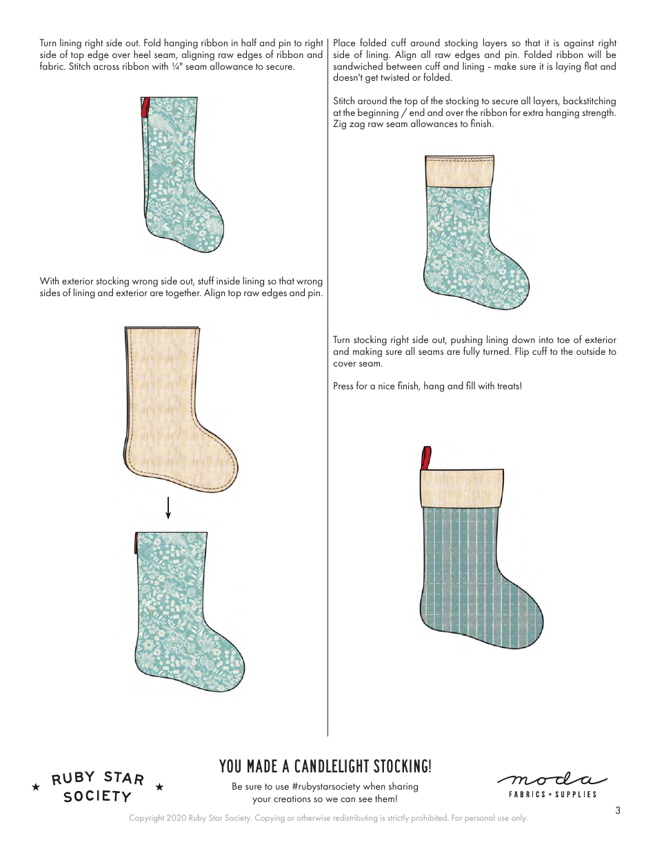 Candlelight Stocking Sewing Templates, Page 3