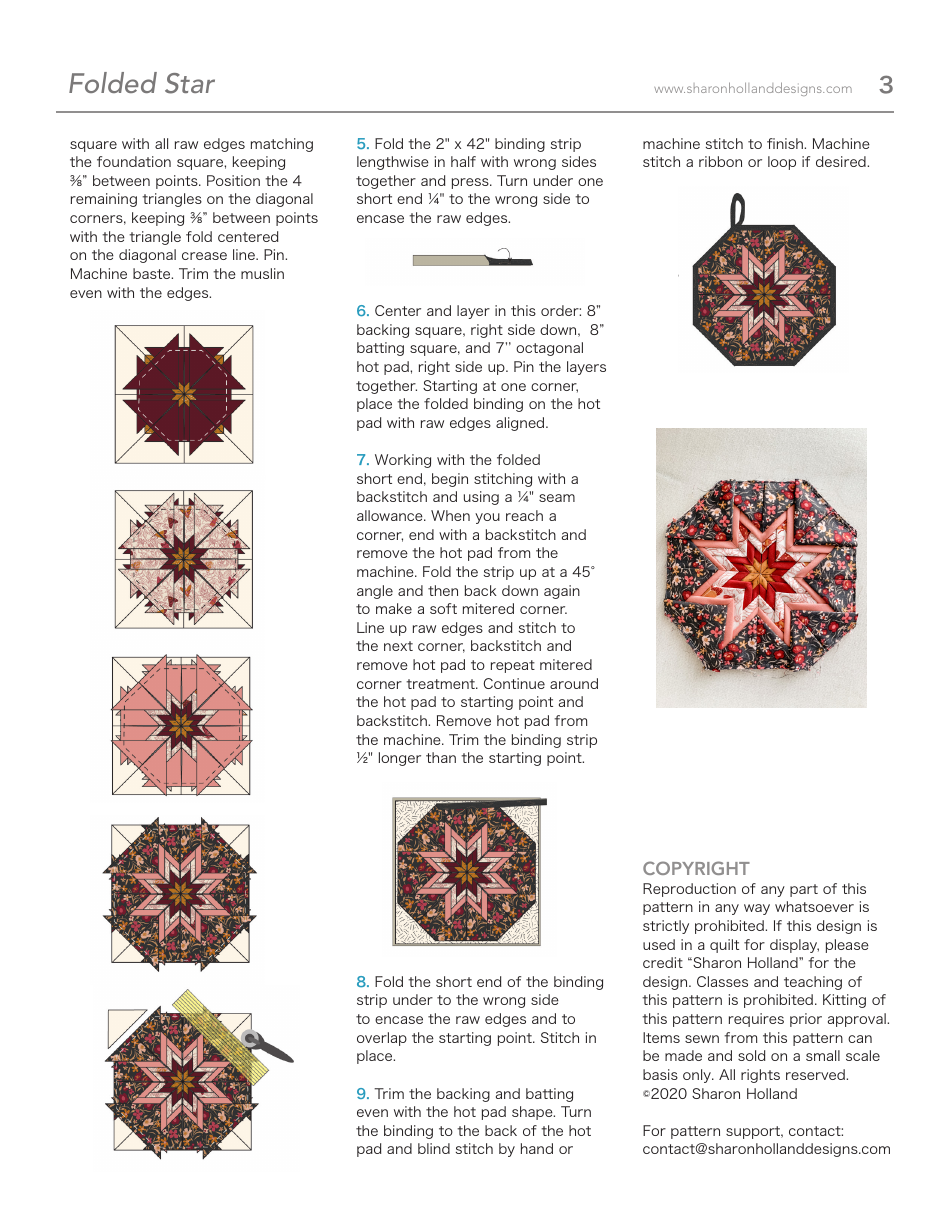 Folded Star Sewing Pattern - Sharon Holland, Page 3