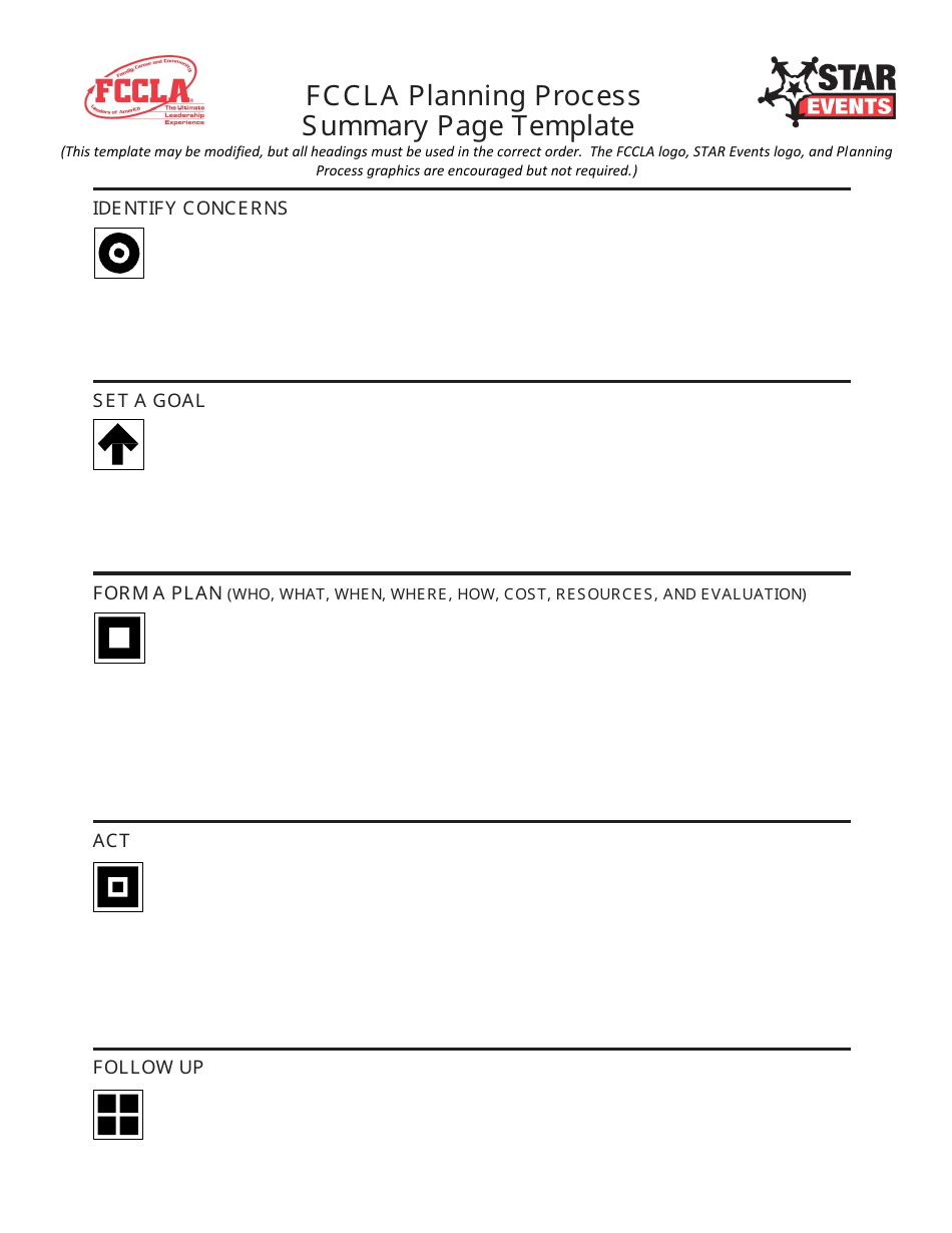 Planning Process Summary Page Template Fccla Download Printable PDF 