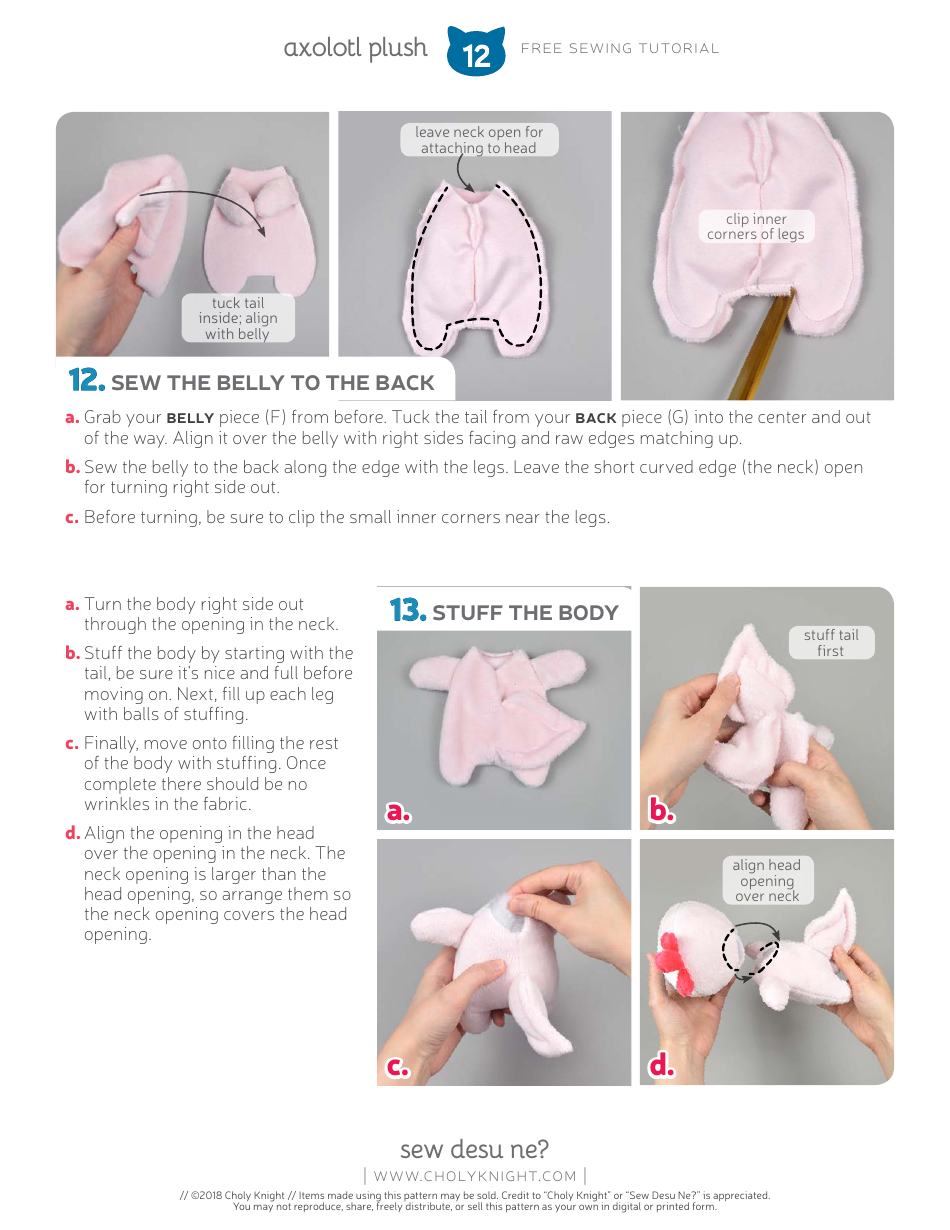 Axolotl Plush Sewing Templates - Choly Knight, Page 12