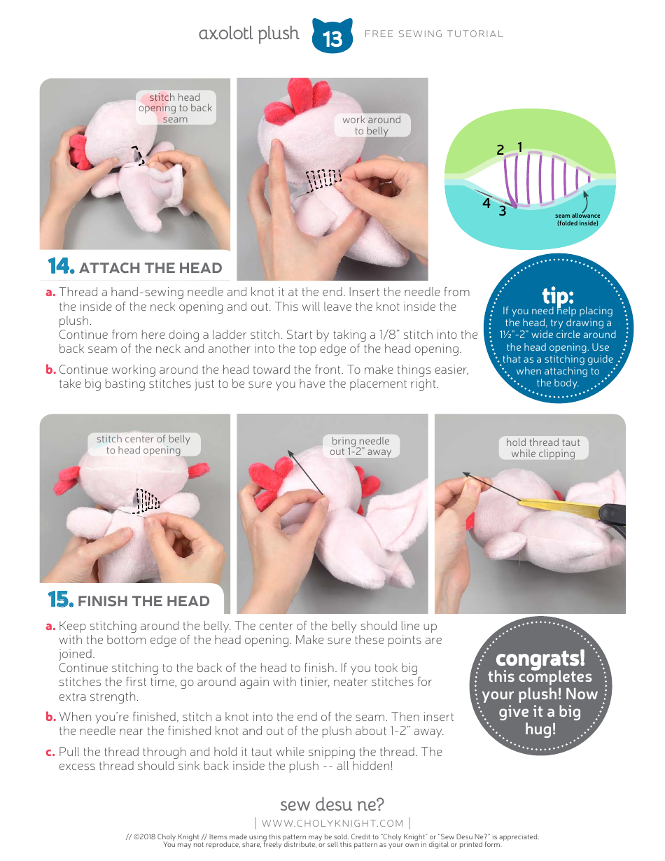 Axolotl Plush Sewing Templates - Choly Knight, Page 13