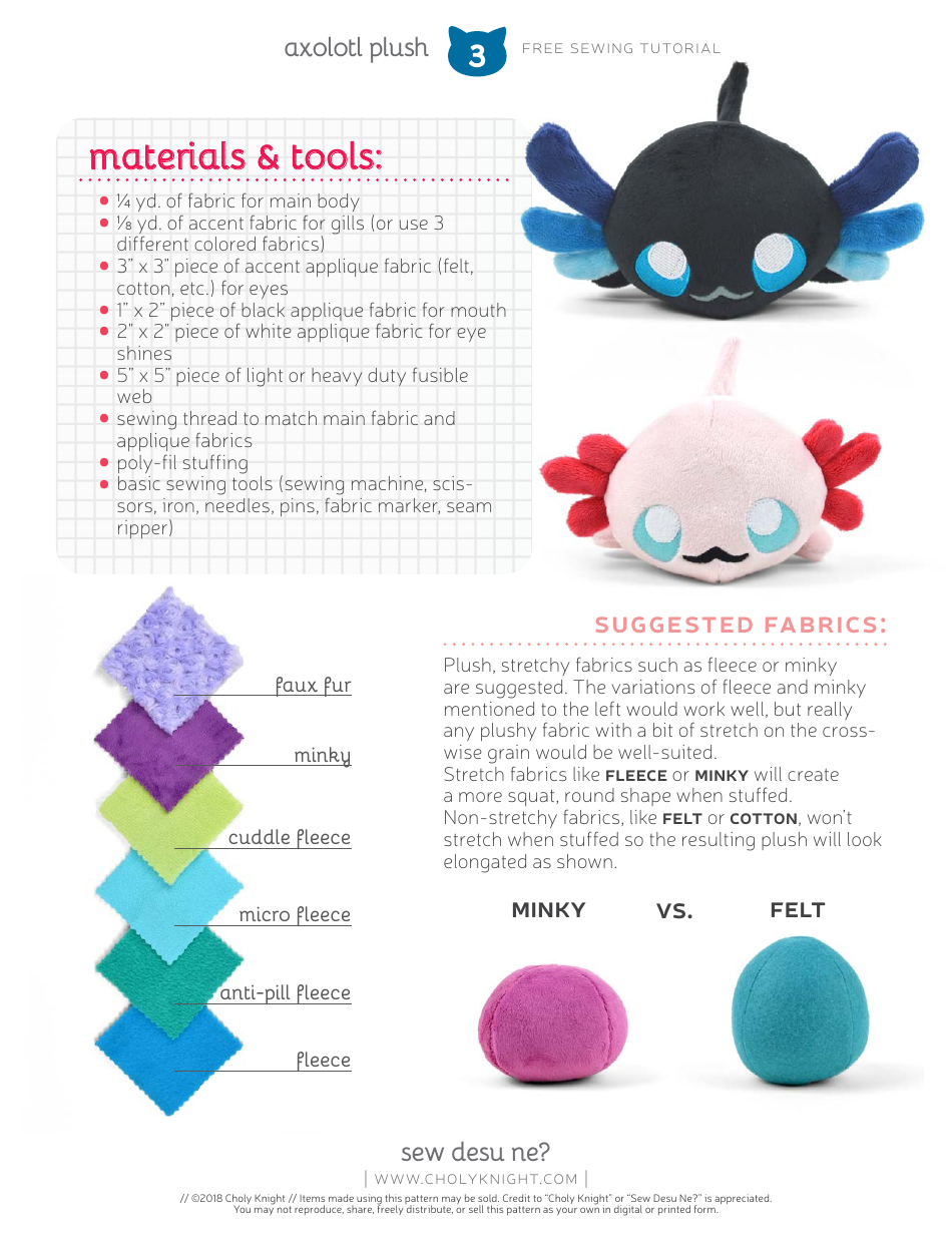 Axolotl Plush Sewing Templates - Choly Knight, Page 3