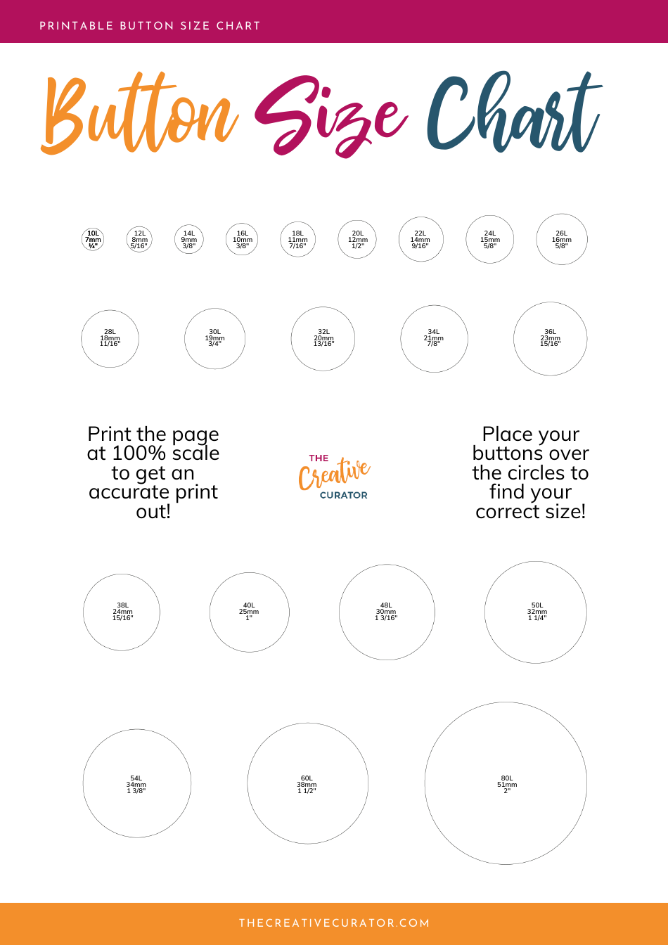 Button Size Chart Download Printable PDF | Templateroller