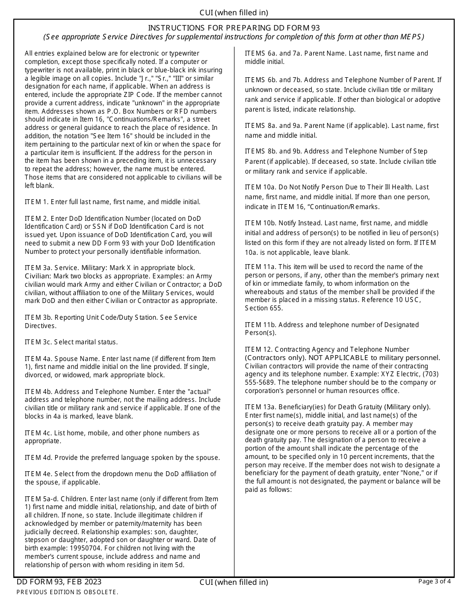 DD Form 93 Record of Emergency Data, Page 3