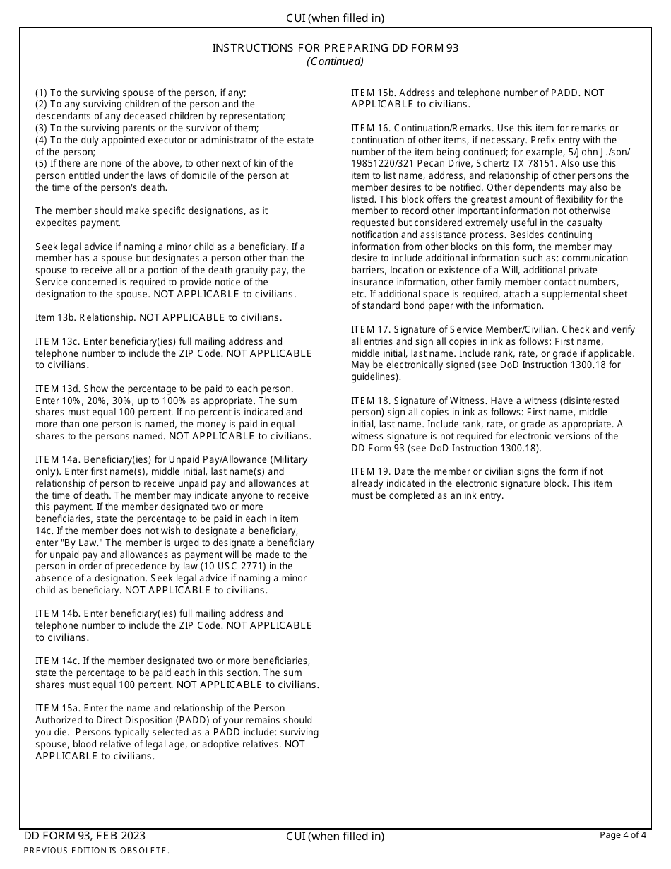 DD Form 93 Record of Emergency Data, Page 4