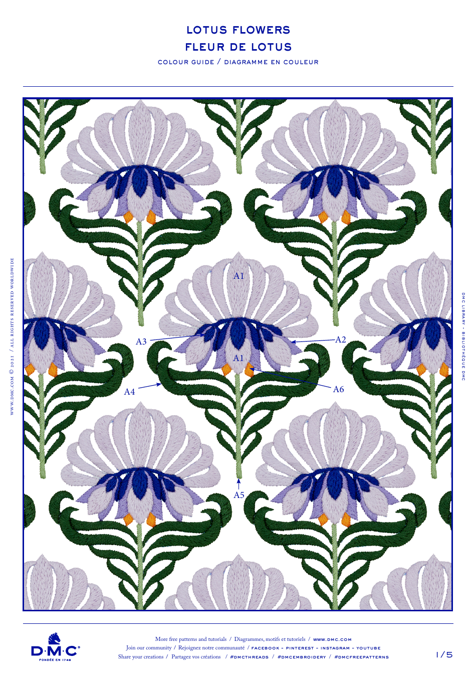 Lotus Flowers Embroidery Pattern Template - Image Preview