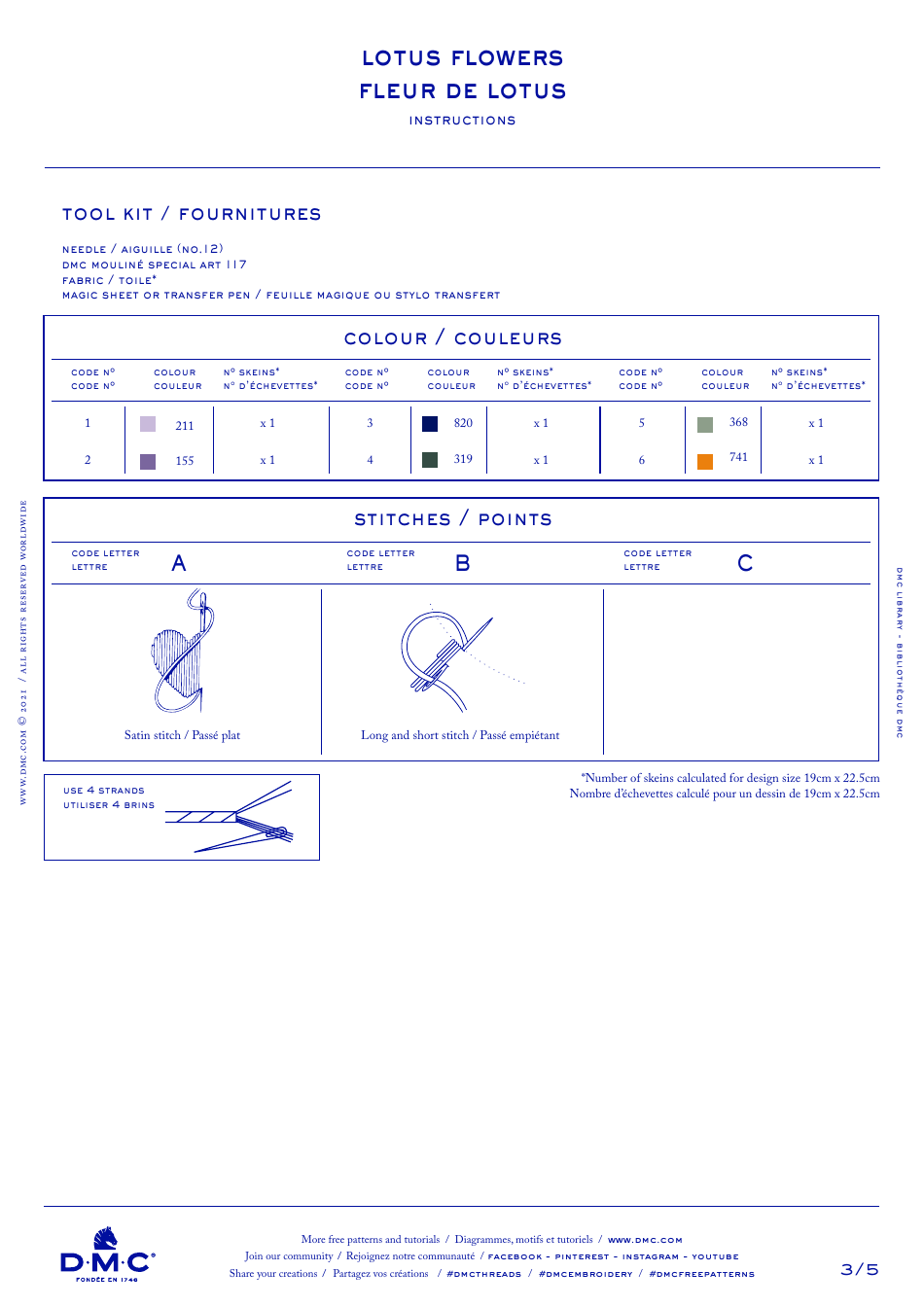 Lotus Flowers Embroidery Pattern Template (English / French), Page 3