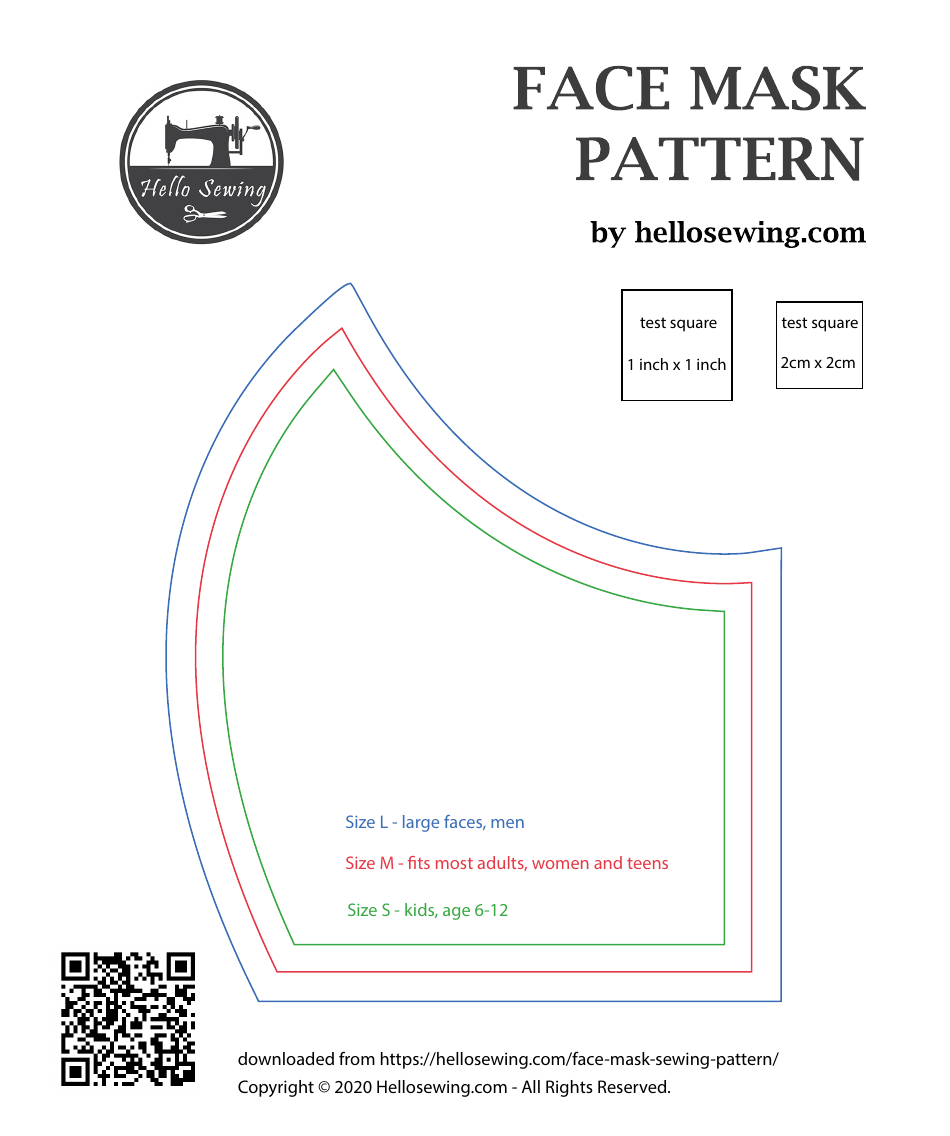 Face Mask Sewing Pattern Template, Page 1