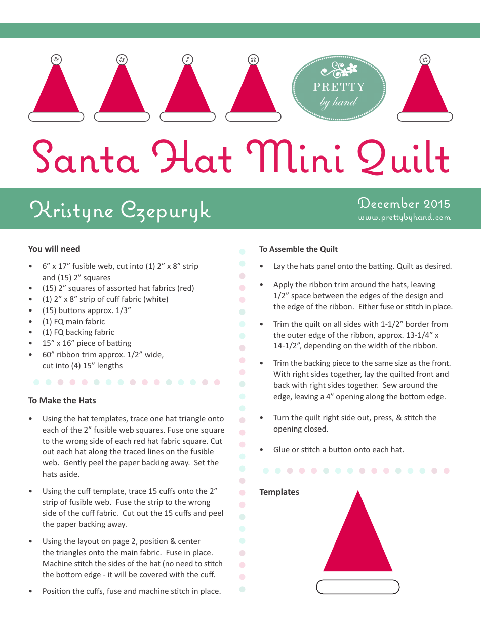 Santa Hat Mini Quilt Pattern Template Download Printable PDF