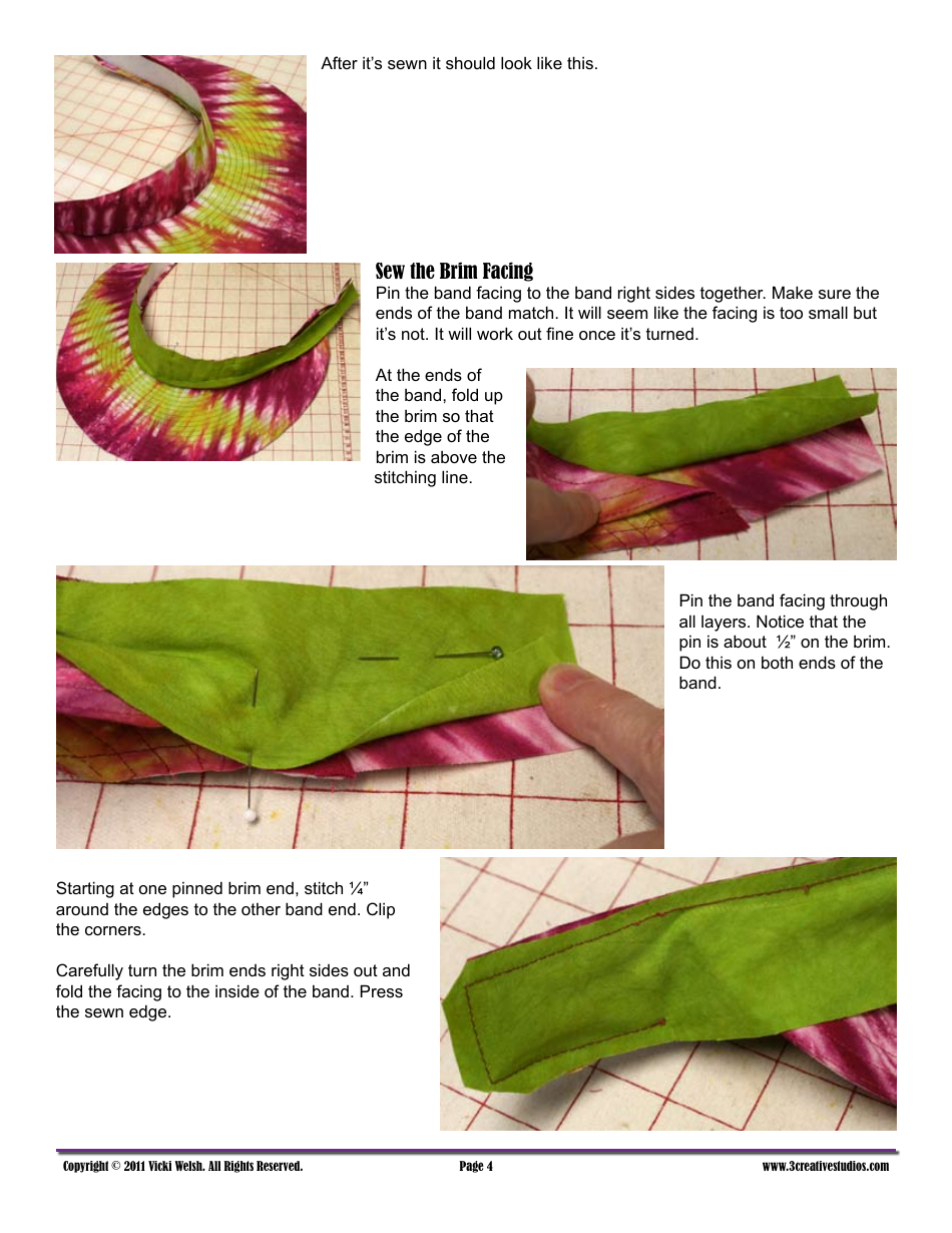 Wide-Brim Sun Visor Sewing Pattern Template, Page 4