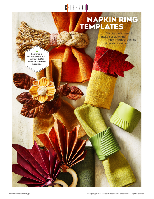 Paper Leaf Napkin Ring Templates - A beautifully designed set of templates offered by Meredith Operations Corporation that allows you to create exquisite napkin rings shaped like leaves. These templates make it quick and easy to add an elegant touch to your dinner table decor.