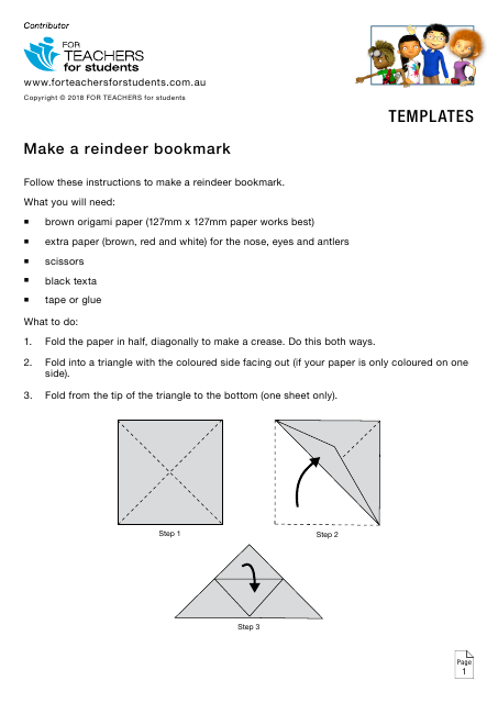 Origami Paper Reindeer Bookmark Templates - for Teachers for Students