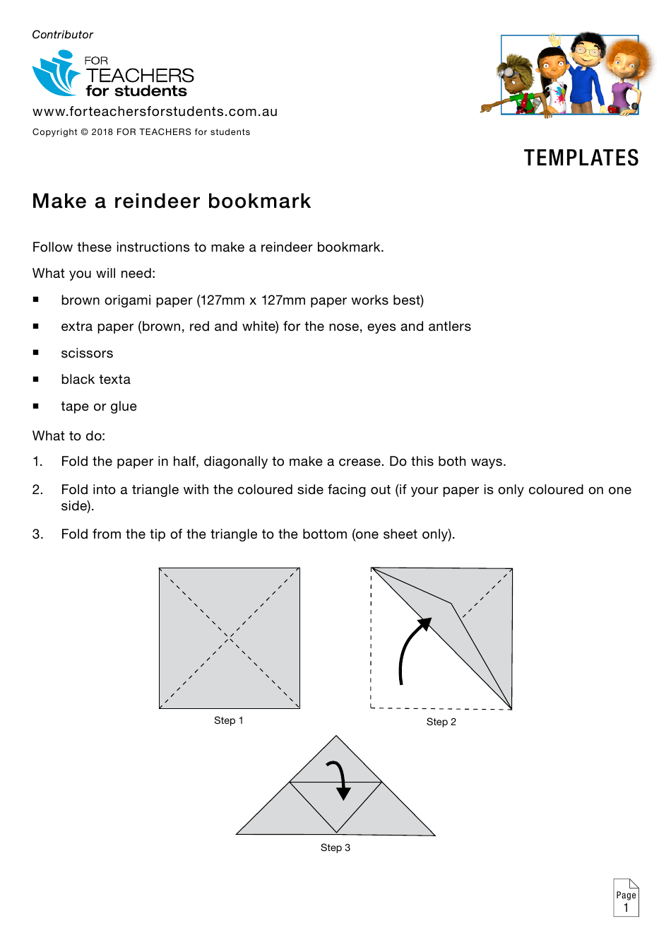 Origami Paper Reindeer Bookmark Templates - Ideal for Teachers and Students