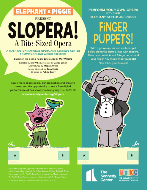 Elephant & Piggie pink and blue finger puppet templates by Mo Willems