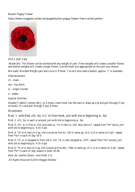 Button Poppy Flower Crochet Pattern - Image Preview