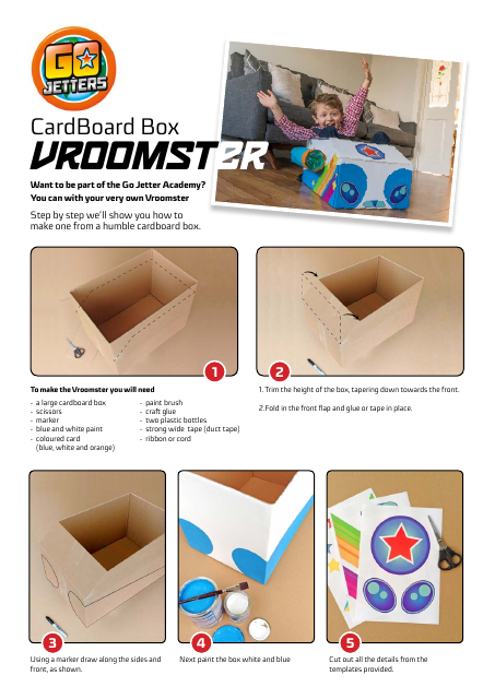Cardboard Box Vroomster Template - Blank customizable design for building your own imaginative toy car.