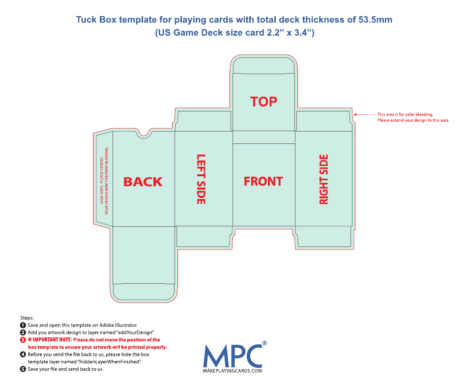 Tuck Box Template for Plaing Cards With Total Deck Thickness of 53.5mm, Page 1