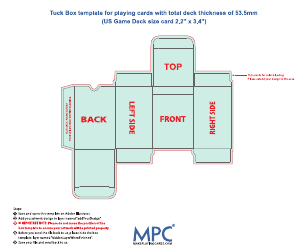 Document preview: Tuck Box Template for Plaing Cards With Total Deck Thickness of 53.5mm